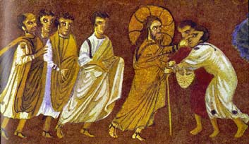 Image from a Bible from 1286 depicting the healing of the two blind men.
